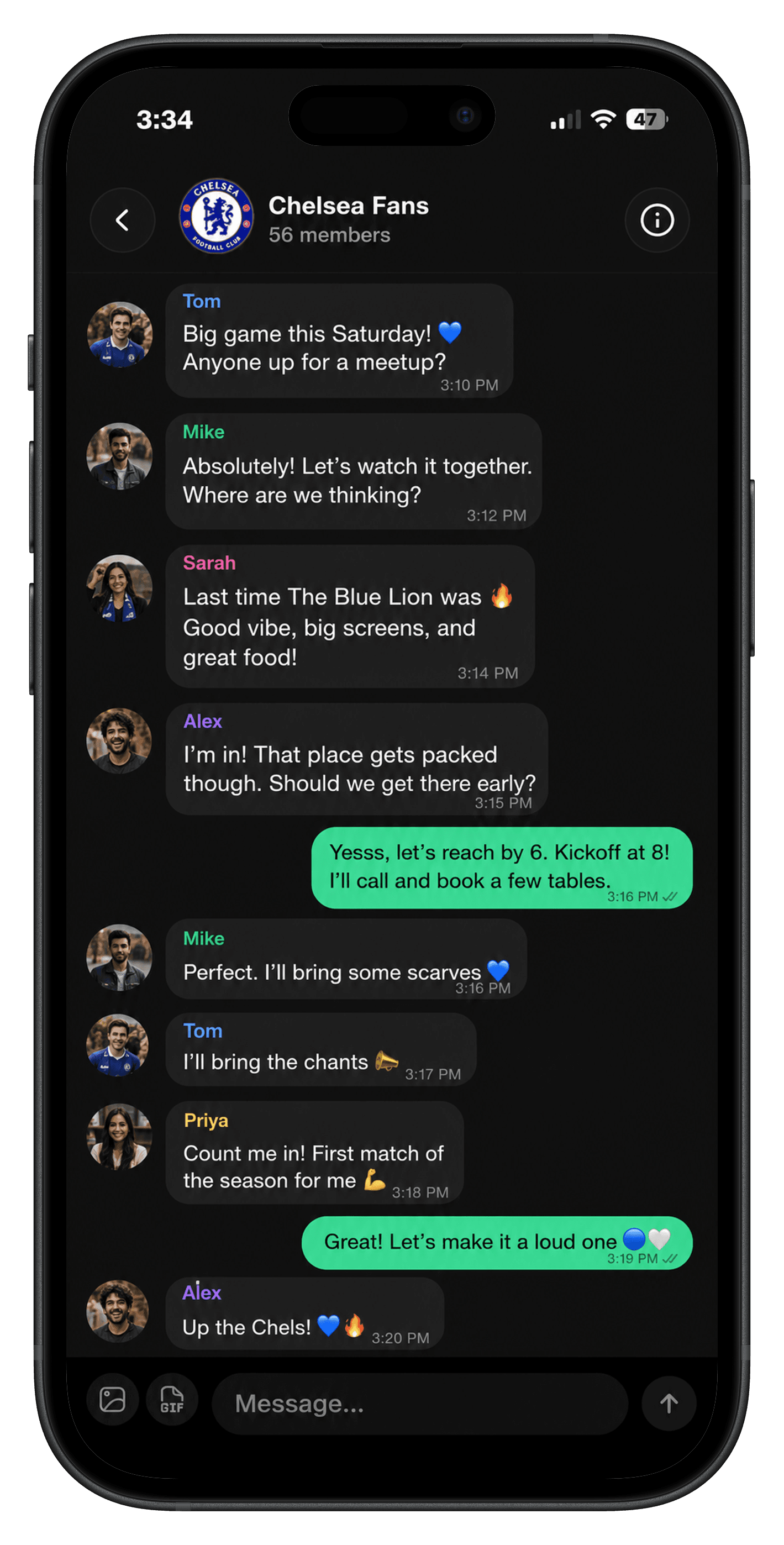 SportBuddy fan tribe group chat planning a matchday meetup